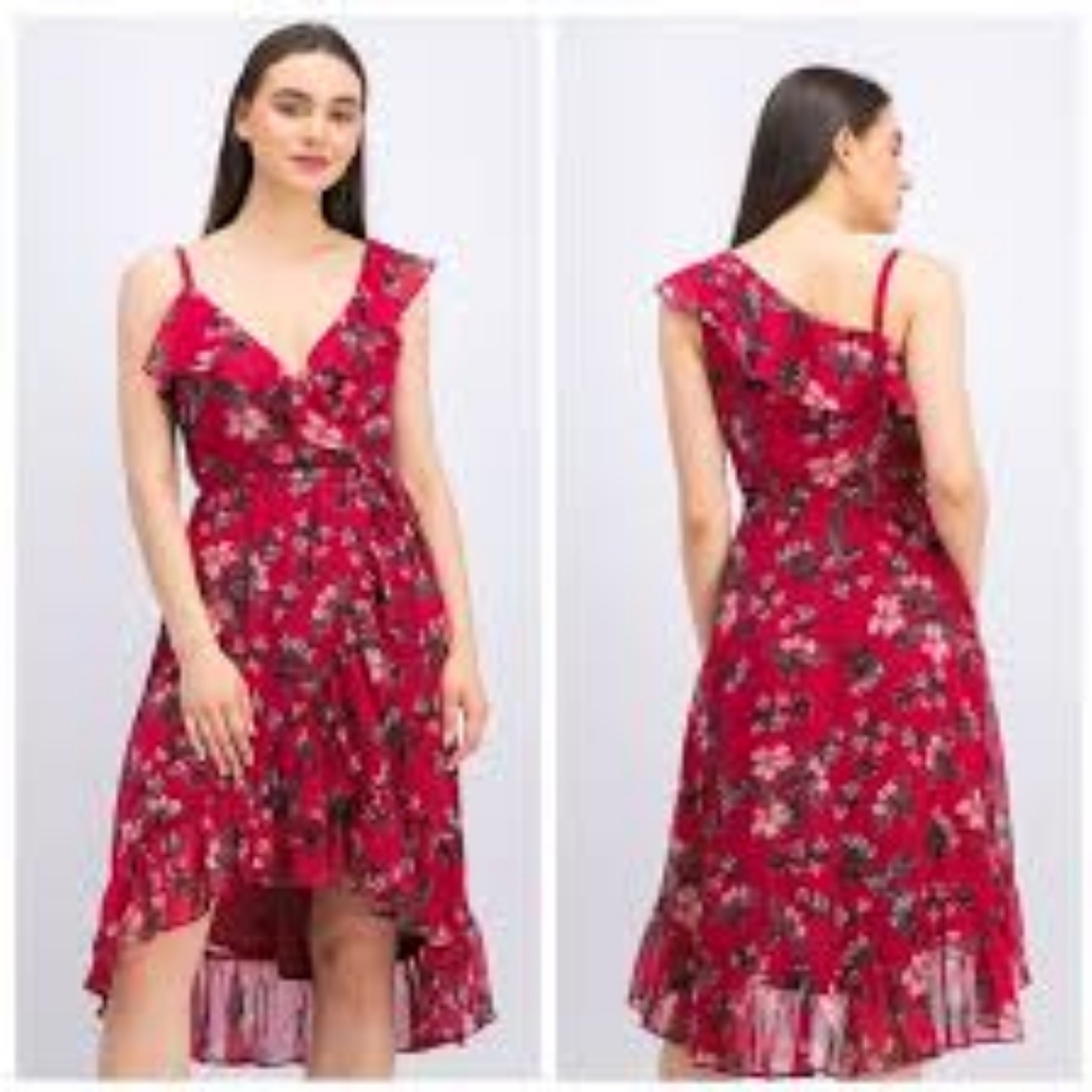 Avec Les Filles Red Floral Midi Dress